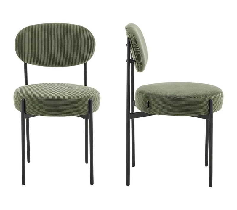 Lot De 2 Chaises En Velours Côtelé Vert, Piètement Métal Noir - Evora