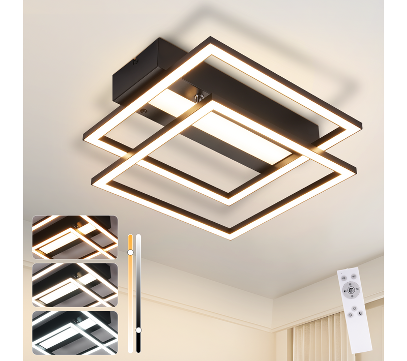 Plafonnier LED Pour Cuisine – Lampe De Cuisine à Intensité Variable 42 W Noir Lampe De Chambre