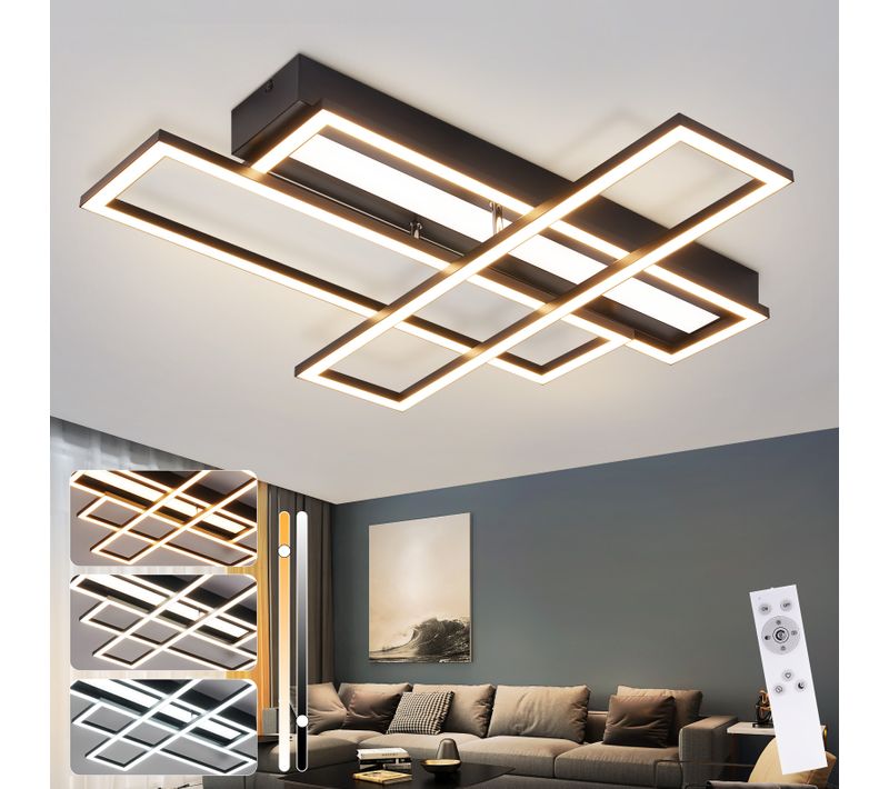 Plafonnier LED Pour Salon - 54 W - Noir - Intensité Variable - Design Moderne - Lampe De Cuisine