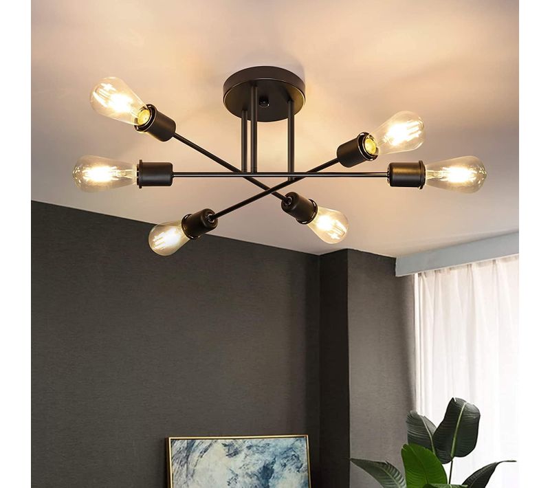 Plafonnier Noir - Luminaire Discret à 6 Bras, Lamp De Style Industriel Moderne Pour Cuisine