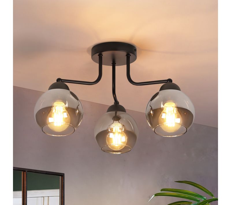 Plafonnier En Verre Noir : Lampe De Cuisine Vintage, Lampe De Plafond Industrielle à 3 Flammes