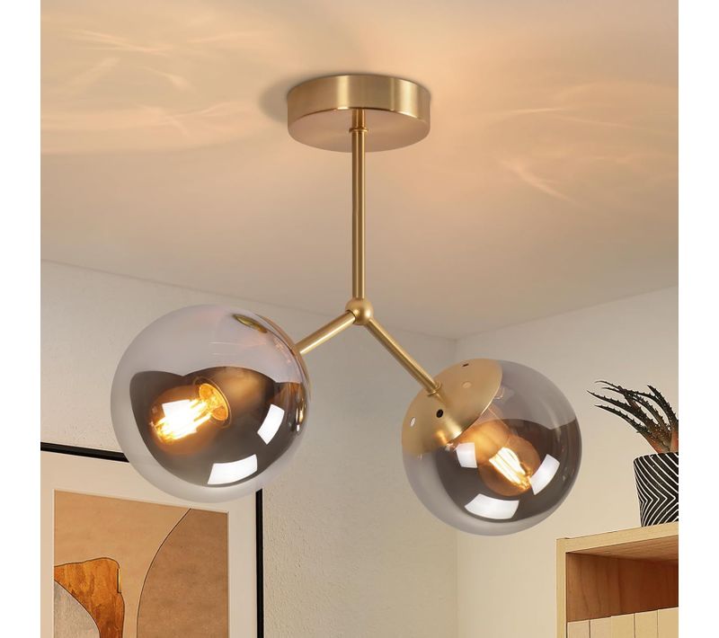 Plafonnier En Verre Pour Couloir : Plafonnier Vintage E27 Pour Couloir En Boule Dorée