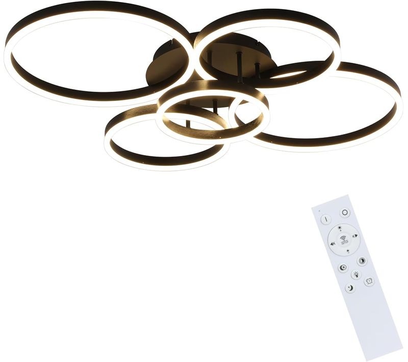 Plafonnier LED Plafonnier Salon : Lampe De Salon Dimmable 78w Avec Télécommande 5 Anneaux