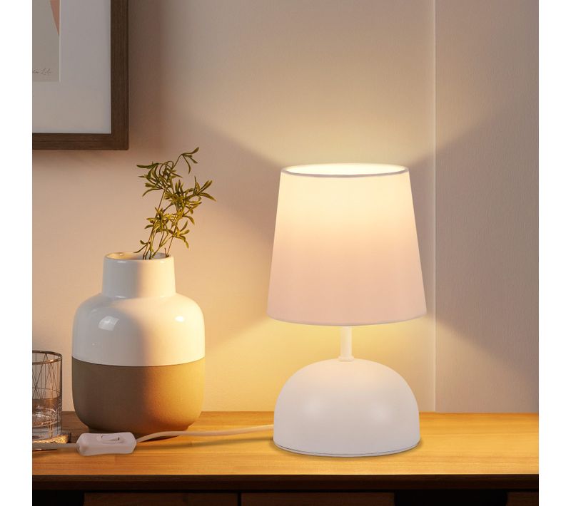 Lampe de Table blanche Tissu Beige Avec Câble - Lampe De Chevet Chambre Lit Moderne