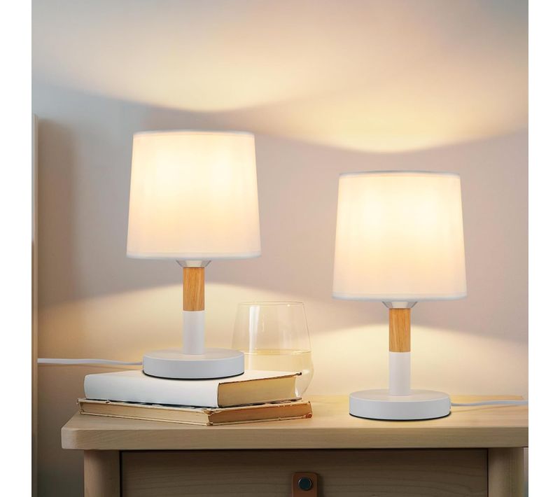 Lampe De Table Salon Douille E27 Lampe De Chevet Moderne Abat-jour Blanc