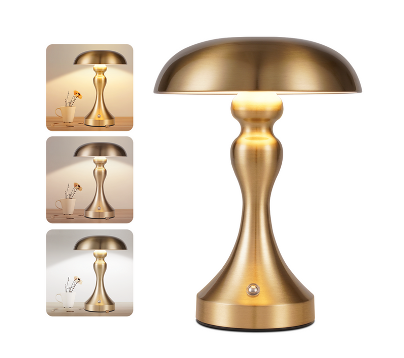 Lampe de Chevet Sans Fil - Lampe Tactile En Bronze Doré Avec Batterie Rechargeable USB