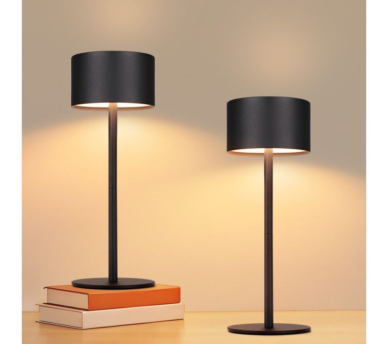 Lot De 2 Lampes De Table LED Sans Fil Lampe Intensité Variable Avec 3 Températures De Couleur Noire