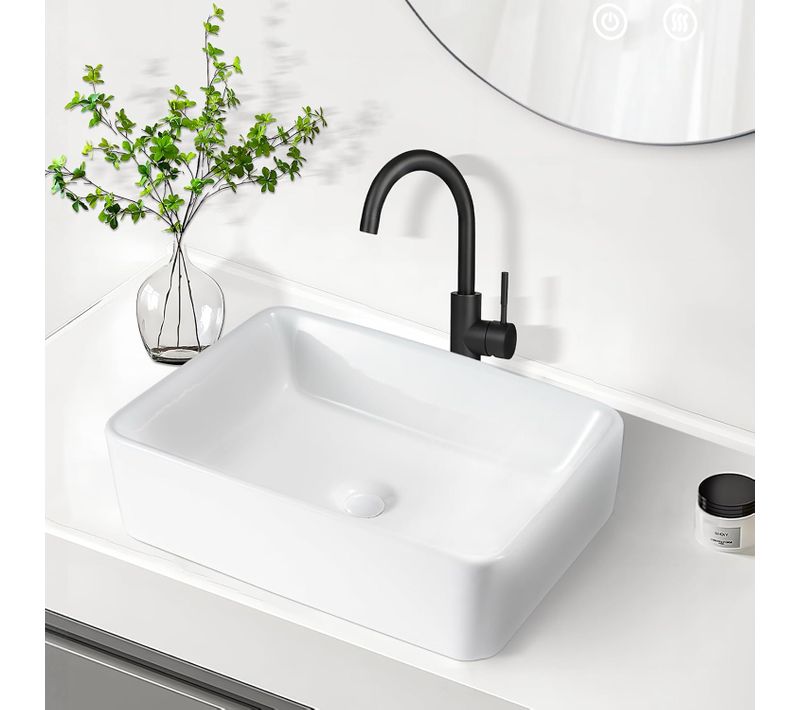 Lavabo Carré Céramique à Poser, 48x37x13,5cm, Finition Nano Effet Lotus, Blanc