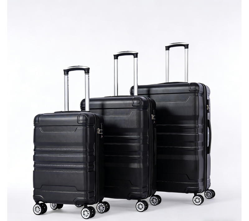 Set De Valises Lot De 3 Abs Poignée Télescopique Serrure Tsa Capacité Extensible Voyages Noir