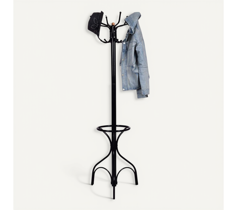 Porte-manteau Sur Pied En Métal Avec 10 Crochets Pour Ranger Vestes Manteaux Chapeaux Noir
