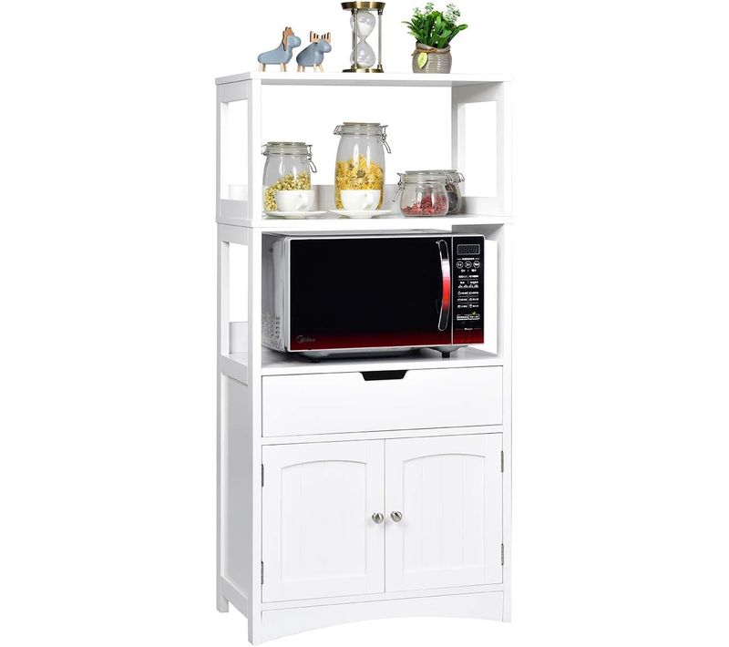 Armoire De Salle De Bain Meuble De Rangement Wc, Avec Tiroir, 2 Étagères Ouvertes,double Porte,meub