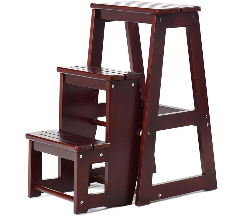 Escabeau Echelle Pliant 3 Marchepieds Tabouret Escamotable De Sapin Taille Déplié: 57x38x65(lxlxh)