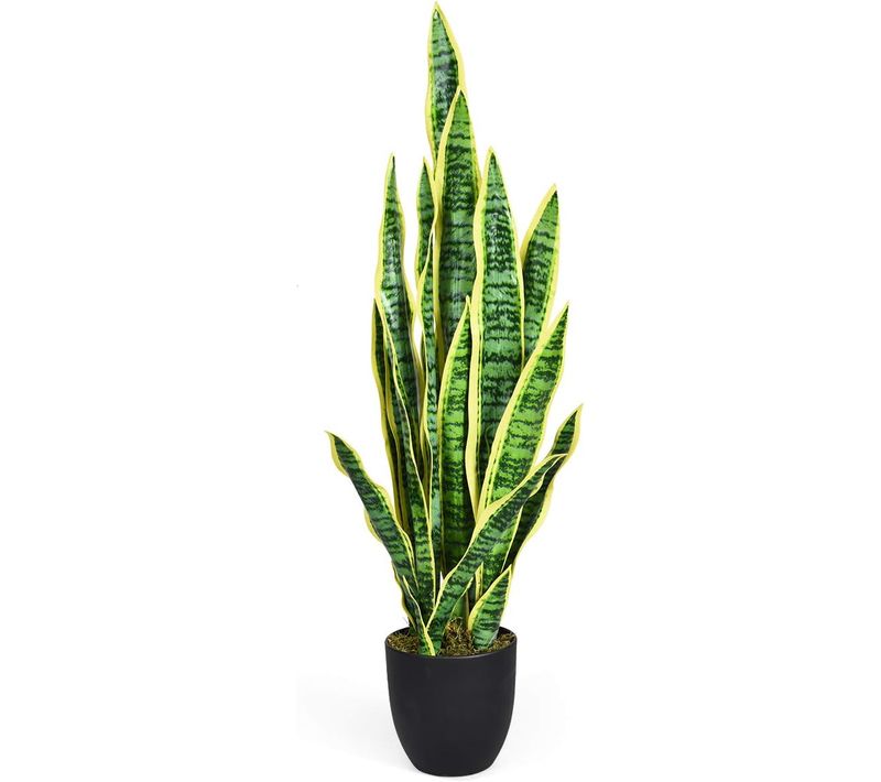 Plante Artificielle Déco. Interieur Sansevieria Trifasciata Avec Pot Et 20 Feuilles - H 90 Cm Vert