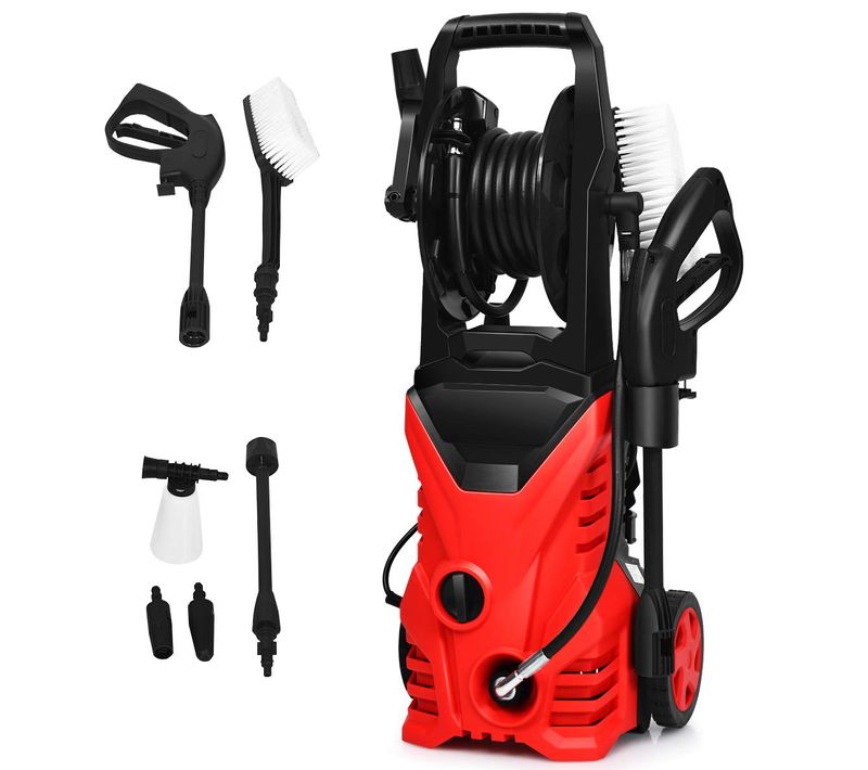 Nettoyeur Haute Pression 1400w 140bar 300l/h Avec 1 Buse Lotus Et 1 Buse Haute Pression Rouge