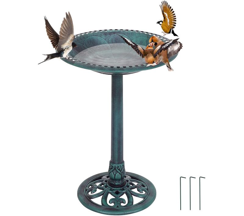 Mangeoire à Oiseaux Sur Pied, Bain Pour Attire Oiseaux Avec Une Plateau De Diamètre 51 Cm, Vert