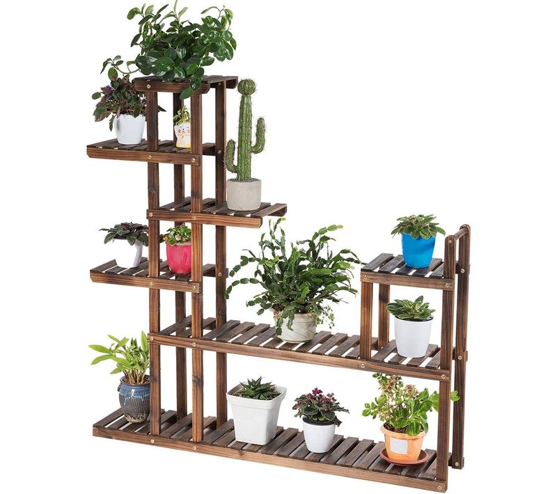 Étagère à Fleurs En Bois à 7 Niveaux Porte Plante Durable Décoration Décorative 120x25x120cm