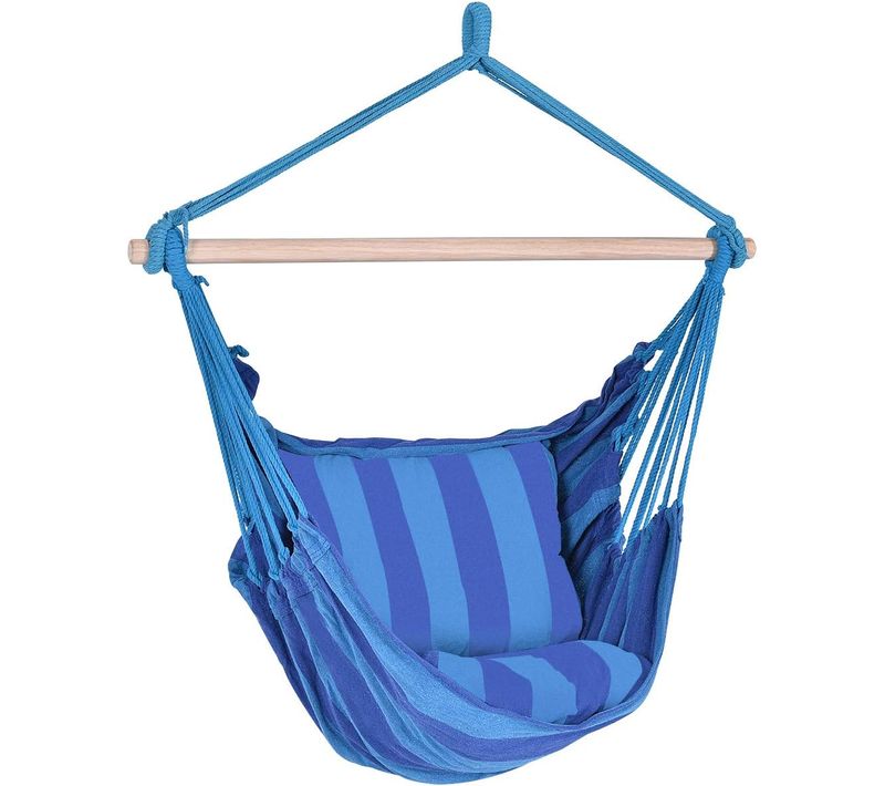 Fauteuil Hamac Suspendu Chaise Suspendue Avec 2 Coussins Charge Max 120kg Bleu