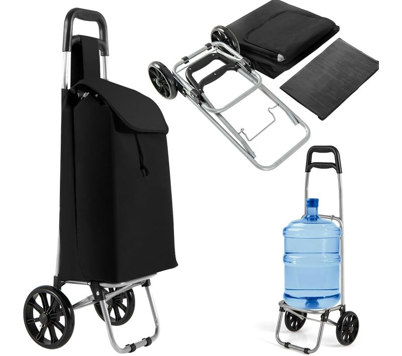 Chariot De Courses Pliable à 2 Roues, Caddie à 33l Charge 35kg, Cadre En Métal, Noir