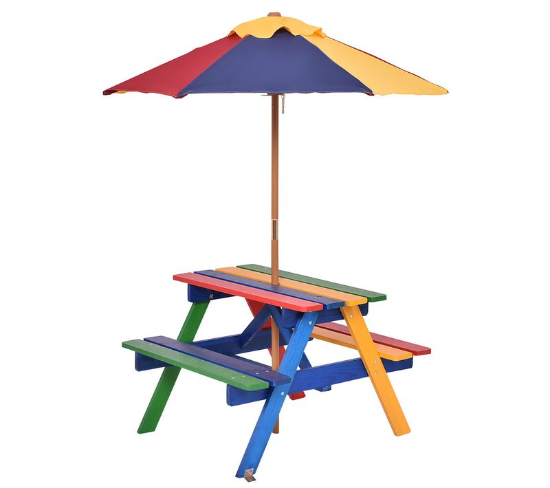 Table Pique-nique Avec Parasol Amovible En Bois De Sapin 79 X 71 X 52,5 Cm/ensemble