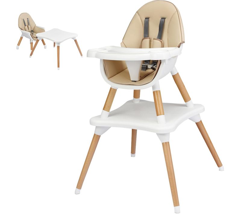 4 En 1 Chaise Haute Bébé Convertible Plateau Réglable Avec Coussin Amovible Pour 6 Mois-3ans (kaki)