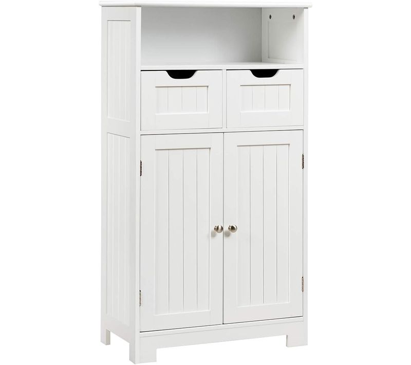 Meuble De Rangement De Salle De Bain Commode Blanche De Toilette/chambre Avec 2 Tiroirs Et 2 Portes