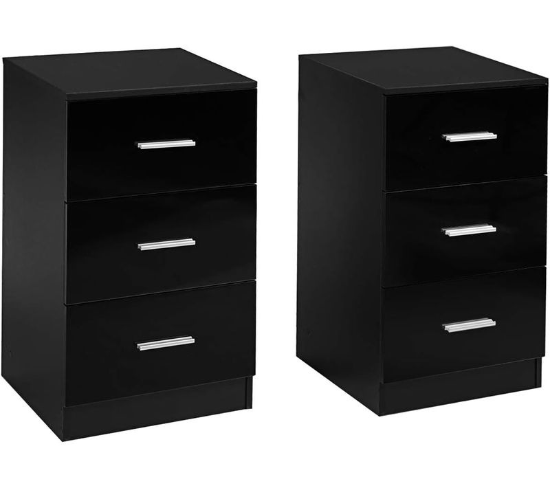 Lot De 2 Caisson De Bureau Meuble De Rangement Avec 3 Tiroirs Pour Lettre,dossiers Et Documents Noir