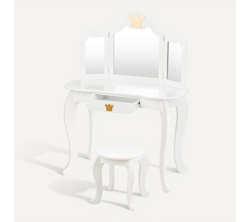 Coiffeuse Pour Enfants avec Miroir à Trois Volets, Avec Dessus Amovible Tabouret Inclus