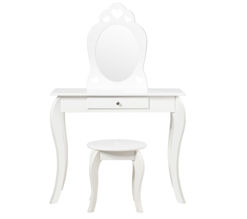 Coiffeuse Pour Enfant Avec Miroir, Inclus Tabouret, Dessus Amovible, 70 X 34 X 105 Cm, Blanc