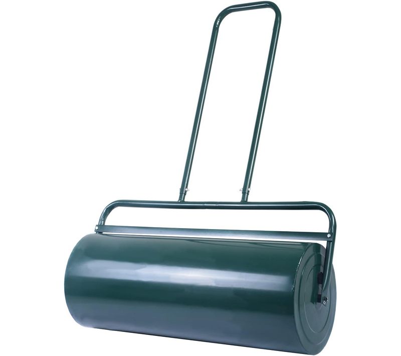 Rouleau à Gazon De Jardin 48l D. 32 Cm Rempli D'eau Et Sable Avec Poignée 114 X 60 X 32cm, Vert