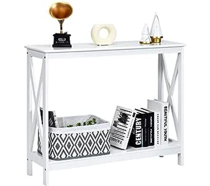 Table Console D'appoint Industrielle à 2 Niveaux, Meuble Pour Entrée, 100 X 30 X 80 Cm (blanc)
