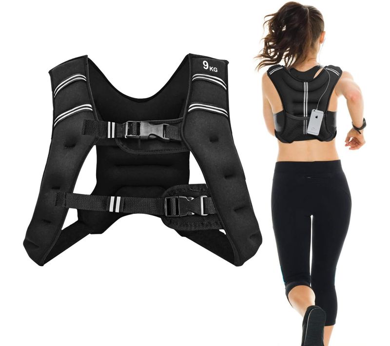 Gilet Lesté De 9kg Réglable Pour Cross Training Bande Réflectrice Noir Veste Lesté