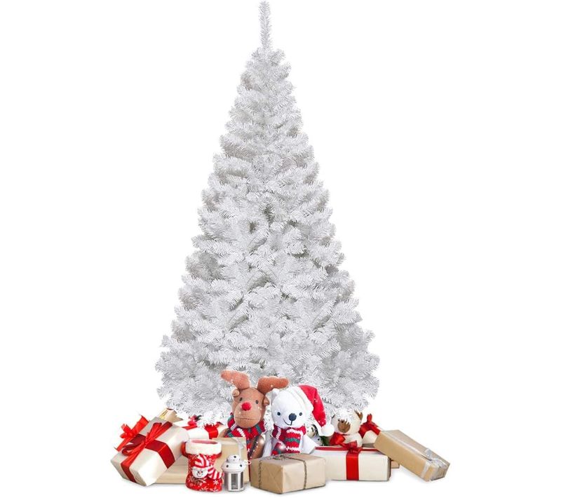 210cm Sapin De Noël Arbre De Noël Artificiel De Noël Matériau Pvc Avec Pied En Métal Blanc