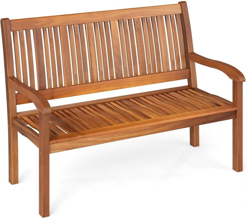 Banc De Jardin D'extérieur Pour 2 Personnes En Bois Avec Dossier Et Accoudoir Large Pour Parc