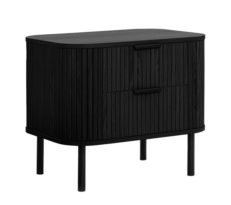 Table De Chevet À 2 Tiroirs Ub2339 Callix Mdf Lattes Noires L.57 Cm