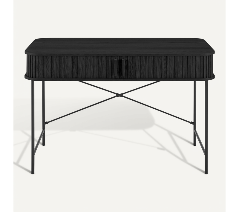 Bureau Noir 2 Portes Coulissantes Callix Ua1512 Mdf Lattes Noires