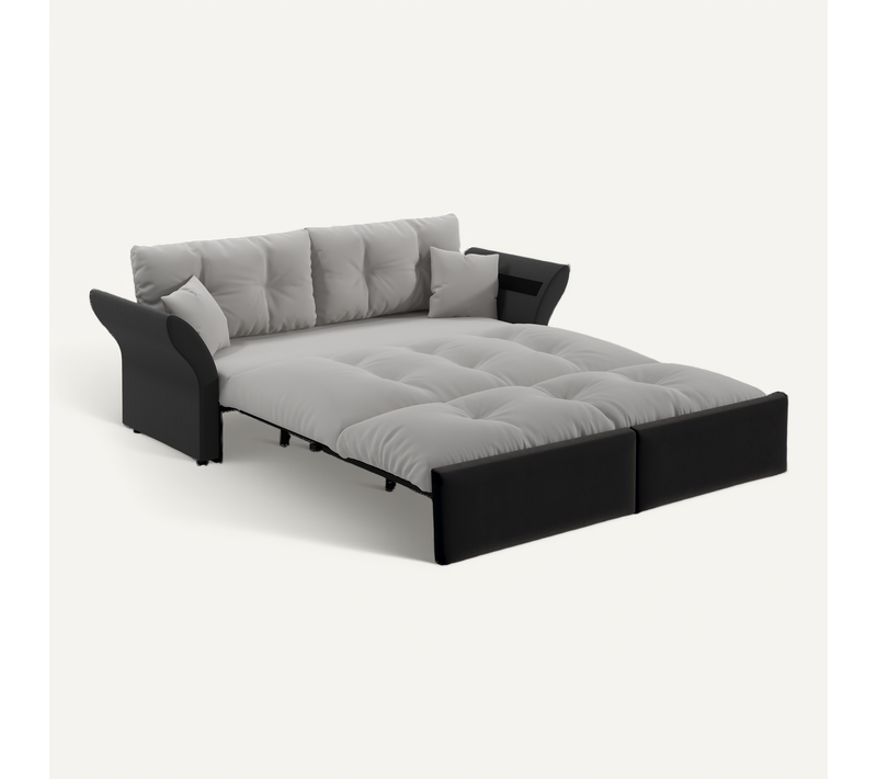 Canapé-lit 3-en-1 190 Cm Convertible Velours Avec 2 Coussins Gris