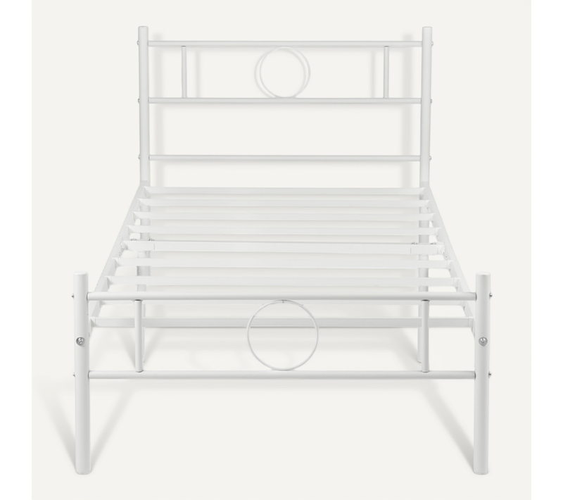 Lit enfant 90x190 cm métal blanc avec tête décorative et sommier à lattes