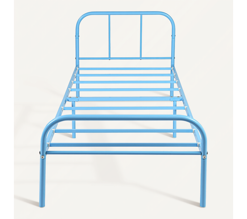 Lit enfant 90x190 cm en métal bleu, cadre solide avec sommier à lattes