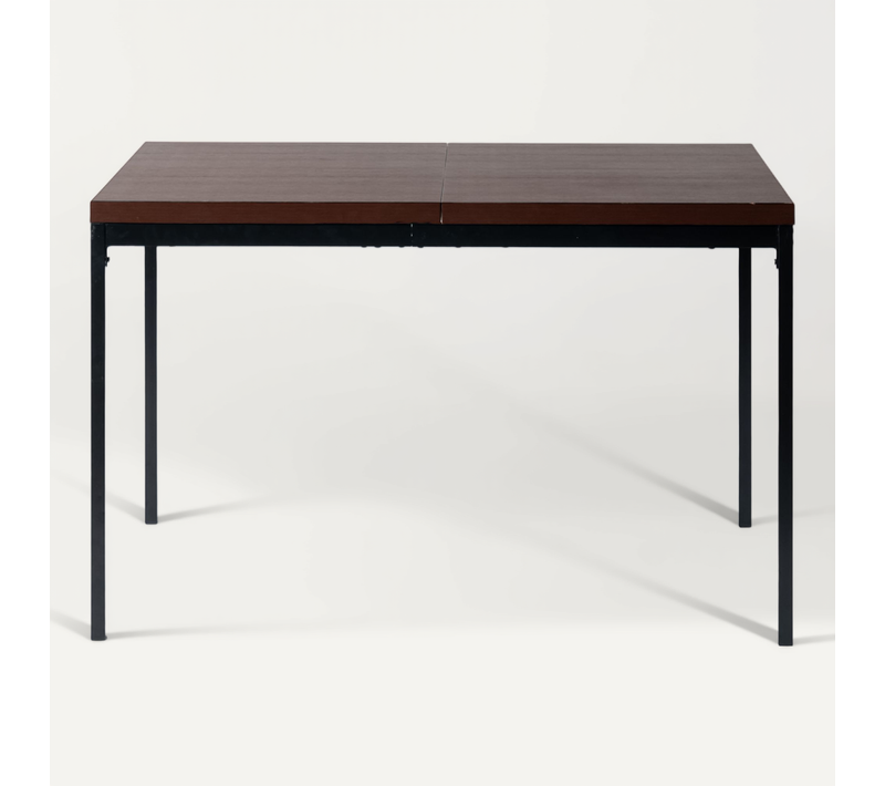 Table à Manger 120 Cm Extensible, Plateau Bois Foncé, Pieds Métal Noir, Style Industriel