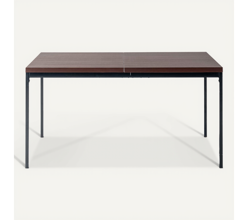 Grande Table Extensible 150 Cm, Plateau Bois Foncé, Structure Métal Noir, Style Industriel