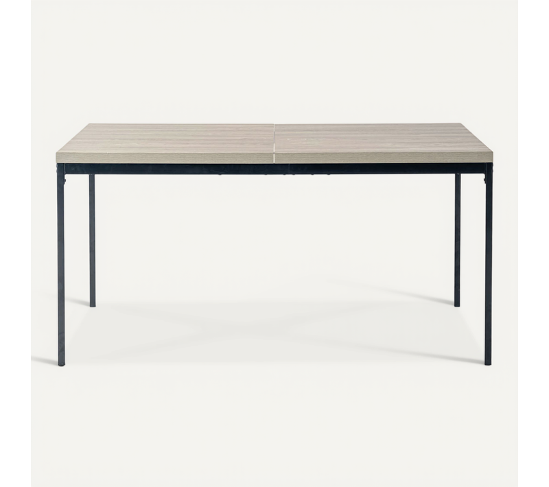 Table à Manger Extensible 150 Cm, Finition Bois Clair, Pieds Métal Noir, Design Moderne