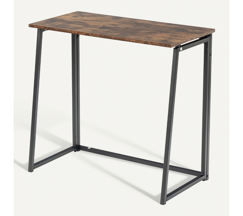 Table Pliante Compacte 80 Cm Style Industriel Bois Foncé Et Métal Marron