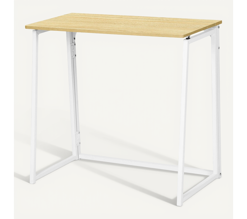 Table Pliante 80 Cm Finition Bois Clair Avec Structure Métal Blanc Moderne