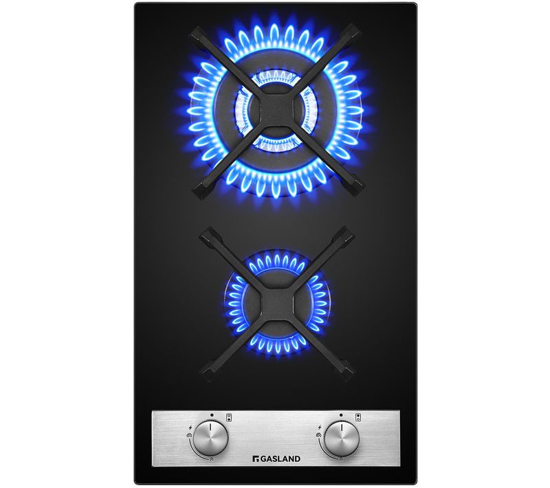 Plaque De Cuisson Gaz Gh30bf 2 Feux, Plaque Gaz Verre Trempé, Noir 30 Cm