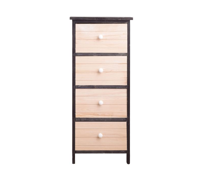 Chiffonnier 4 Tiroirs Bois Blanc Gris Shabby 81x35x25