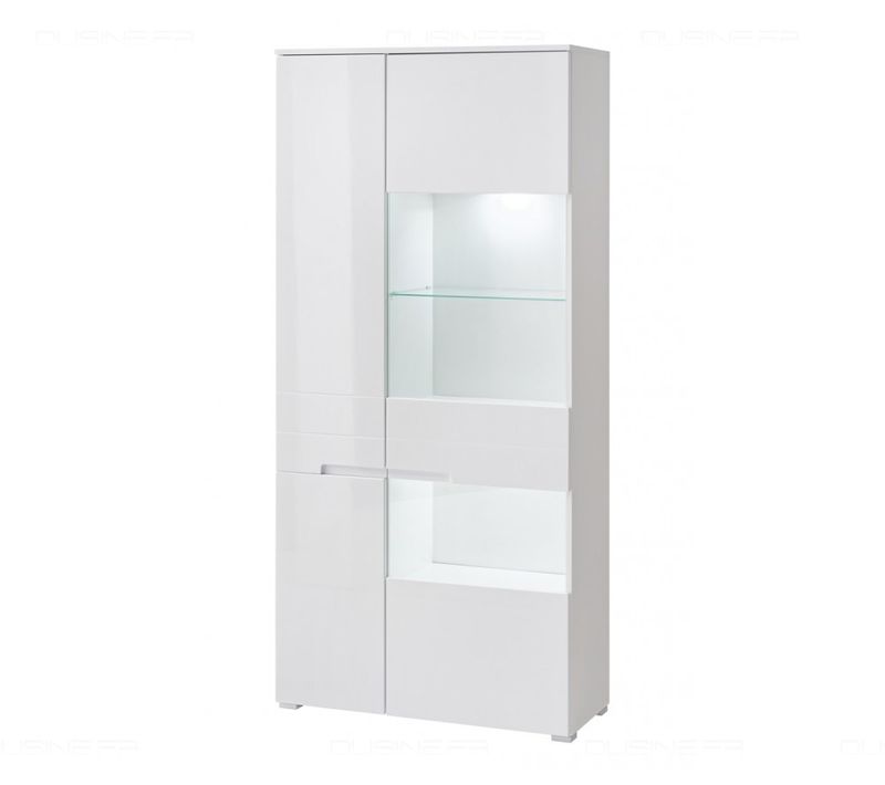 Armoire Vitrine LED Bibliothèque 90 Cm Commode Sencia Blanc Laqué