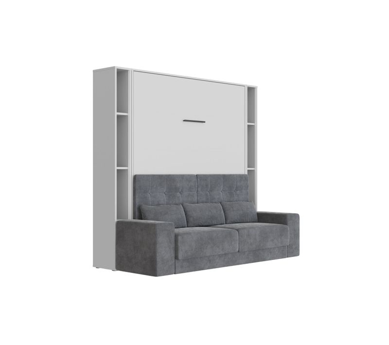 Lit Escamotable Ensemble 2 Placards Étagère Et Canapé 180x200cm Lit Mural Gris Perle Inc.led
