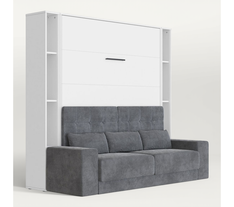 Lit Escamotable Ensemble 2 Placards Étagère Et Canapé 160x200cm Lit Mural Blanc Inc.led