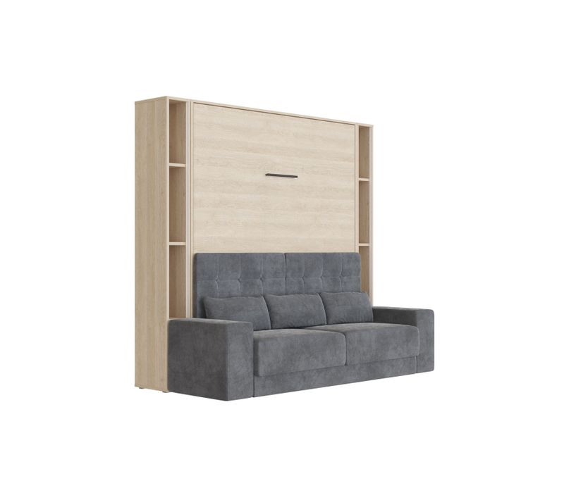 Lit Escamotable Ensemble 2 Placards Étagère Et Canapé 160x200cm Lit Mural Chêne Kaiser Inc.led