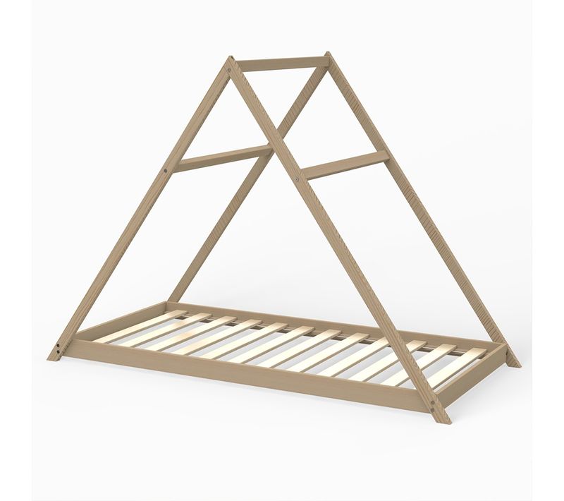 Lit Cabane Enfant 90x190cm Bois Massif Apate Naturel Inclus Sommier